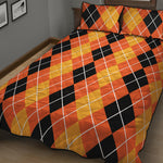 Black And Orange Argyle Pattern Print Quilt Bed Set