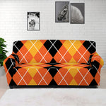 Black And Orange Argyle Pattern Print Sofa Cover