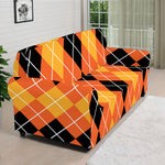 Black And Orange Argyle Pattern Print Sofa Cover