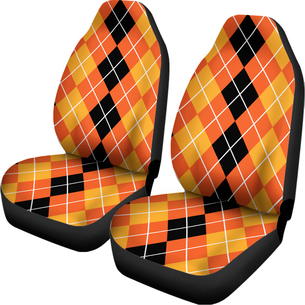 Black And Orange Argyle Pattern Print Universal Fit Car Seat Covers