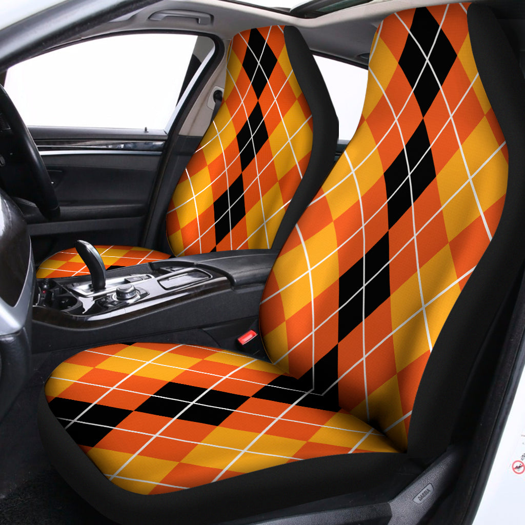 Black And Orange Argyle Pattern Print Universal Fit Car Seat Covers