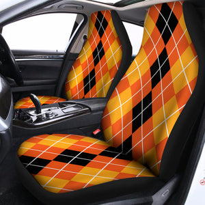 Black And Orange Argyle Pattern Print Universal Fit Car Seat Covers