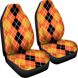 Black And Orange Argyle Pattern Print Universal Fit Car Seat Covers