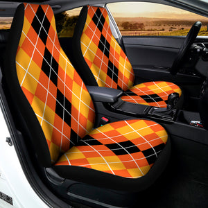 Black And Orange Argyle Pattern Print Universal Fit Car Seat Covers