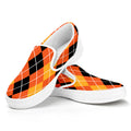 Black And Orange Argyle Pattern Print White Slip On Sneakers