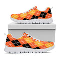 Black And Orange Argyle Pattern Print White Running Shoes