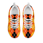 Black And Orange Argyle Pattern Print White Sneakers