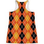 Black And Orange Argyle Pattern Print Women's Racerback Tank Top