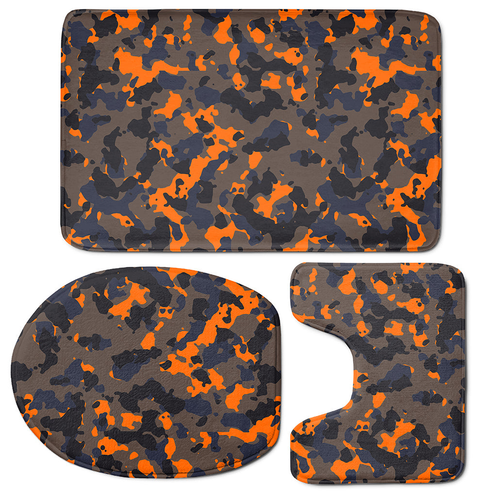 Black And Orange Camouflage Print 3 Piece Bath Mat Set