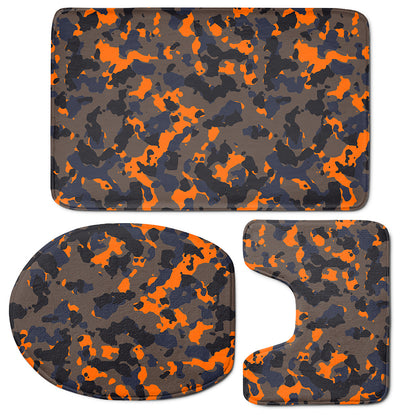 Black And Orange Camouflage Print 3 Piece Bath Mat Set