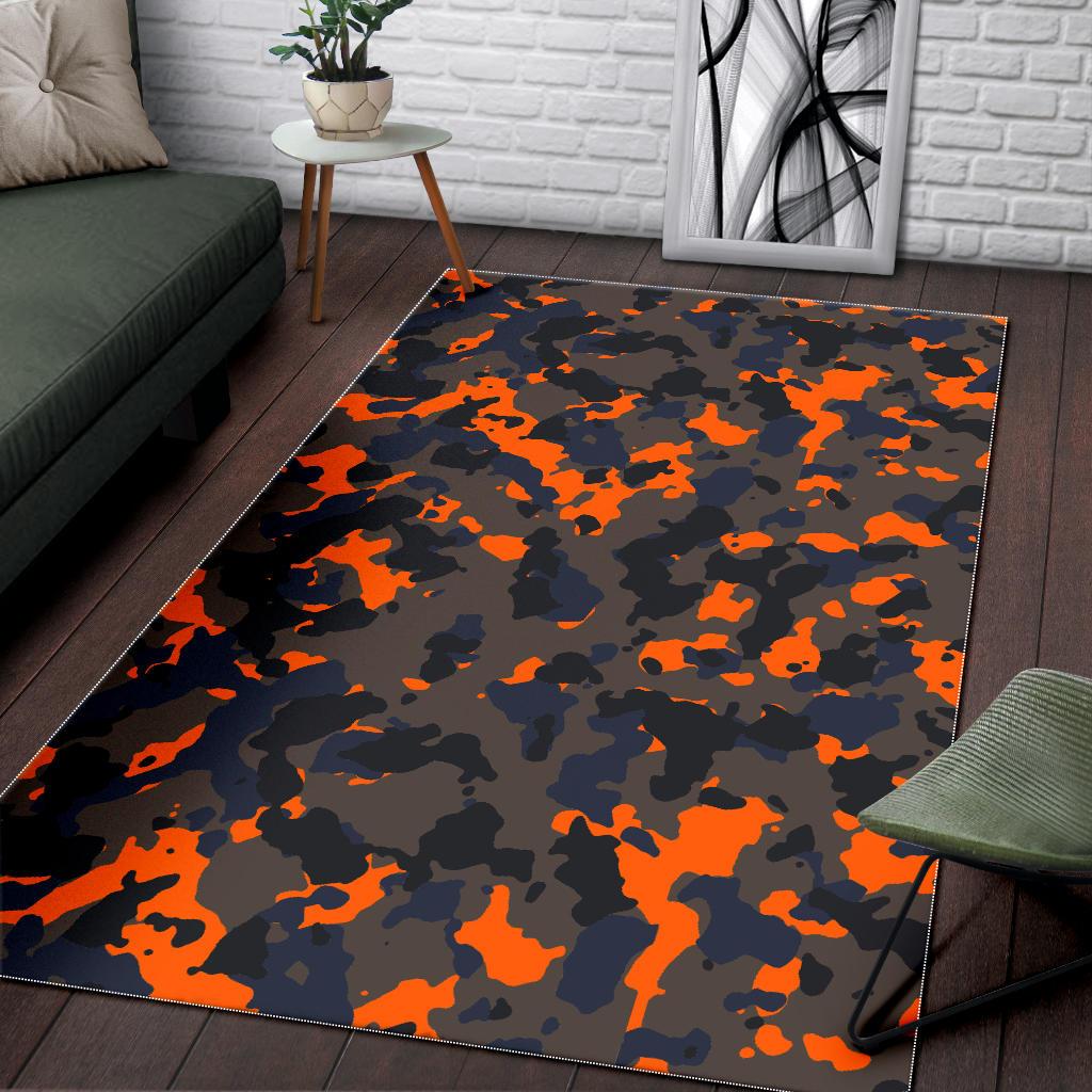 Black And Orange Camouflage Print Area Rug GearFrost