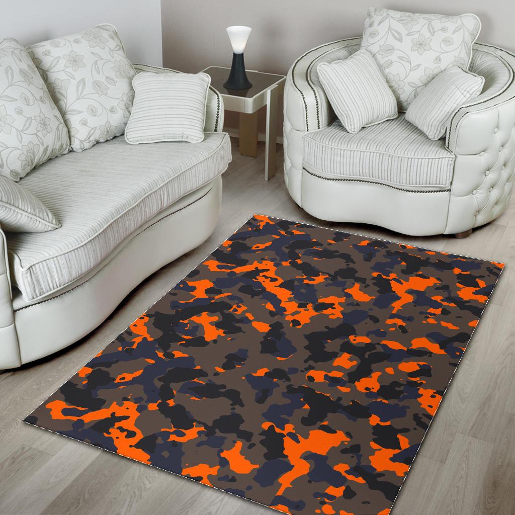 Black And Orange Camouflage Print Area Rug GearFrost