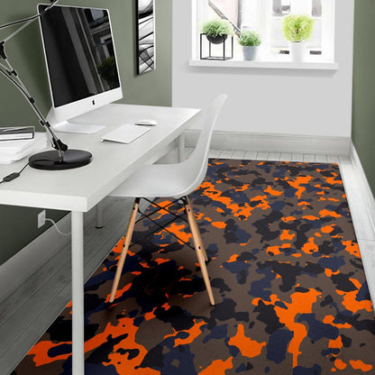Black And Orange Camouflage Print Area Rug GearFrost