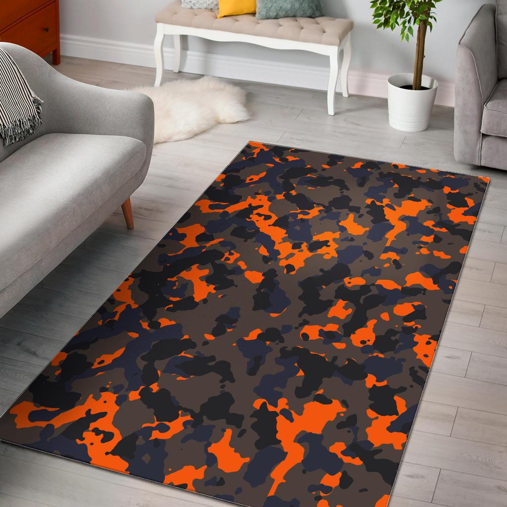 Black And Orange Camouflage Print Area Rug GearFrost