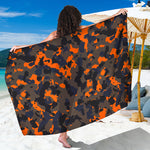 Black And Orange Camouflage Print Beach Sarong Wrap