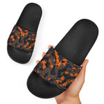 Black And Orange Camouflage Print Black Slide Sandals