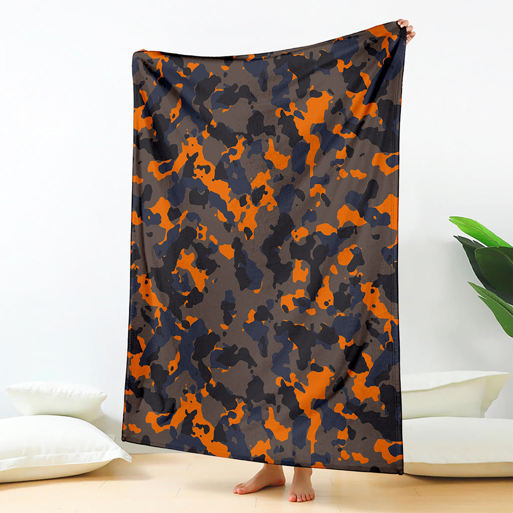 Black And Orange Camouflage Print Blanket