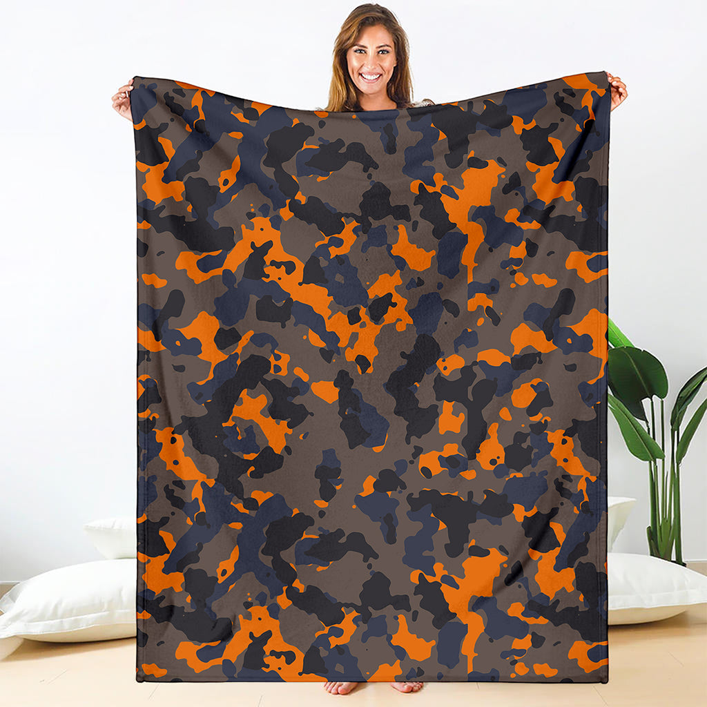 Black And Orange Camouflage Print Blanket