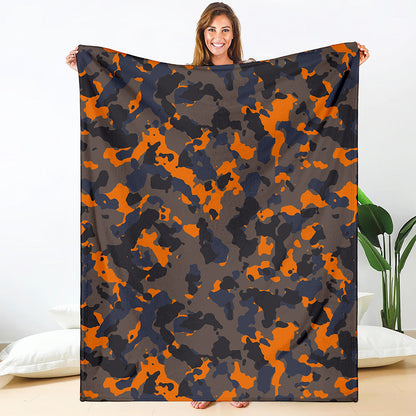 Black And Orange Camouflage Print Blanket
