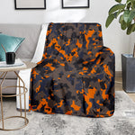Black And Orange Camouflage Print Blanket