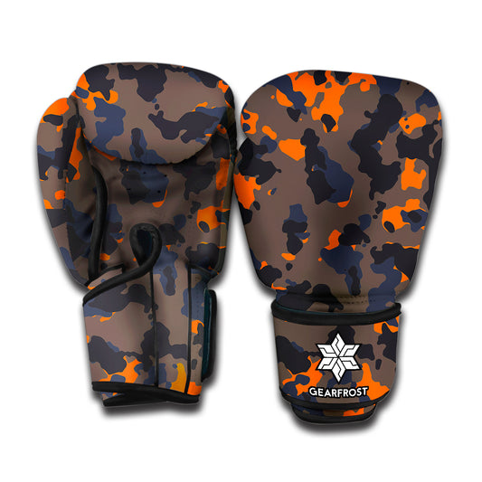 Black And Orange Camouflage Print Boxing Gloves