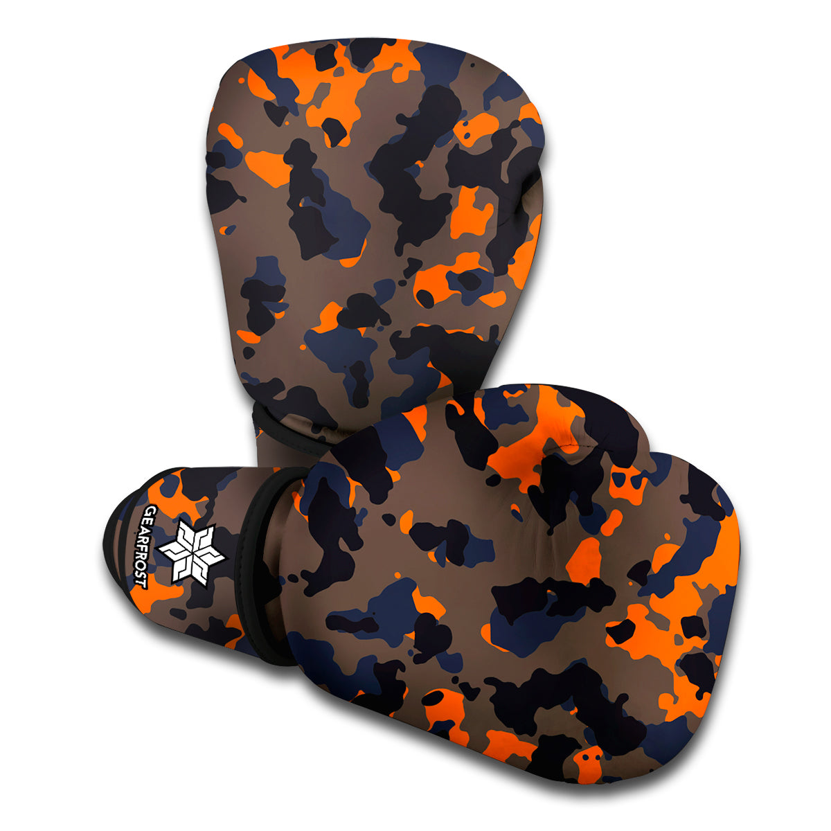 Black And Orange Camouflage Print Boxing Gloves