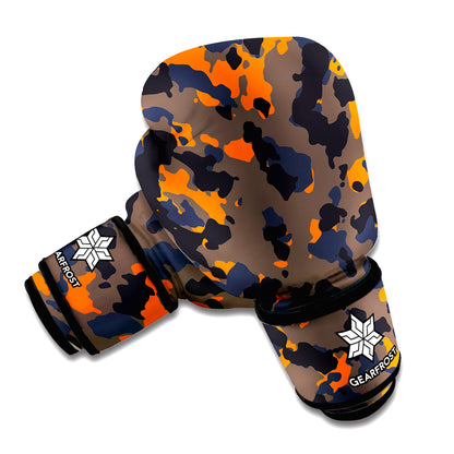 Black And Orange Camouflage Print Boxing Gloves