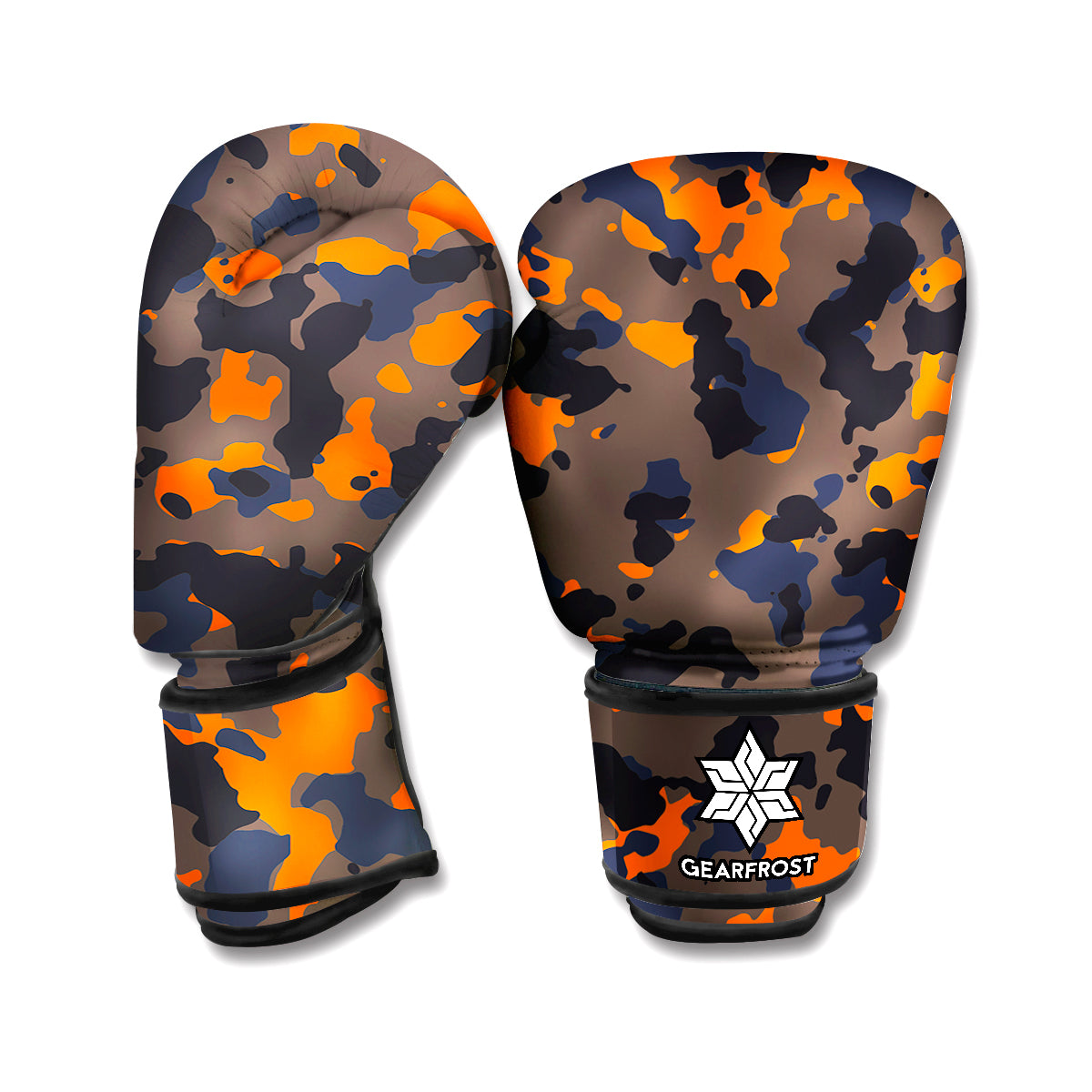 Black And Orange Camouflage Print Boxing Gloves