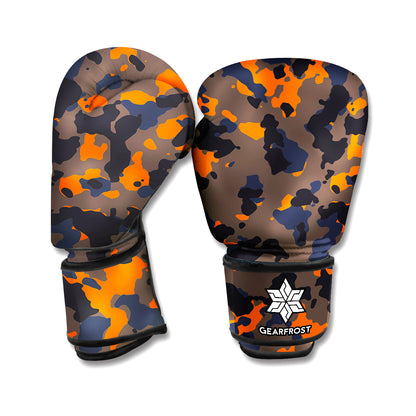 Black And Orange Camouflage Print Boxing Gloves
