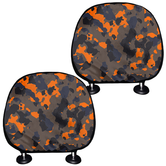 Black And Orange Camouflage Print Car Headrest Covers