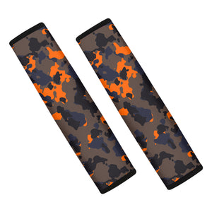 Black And Orange Camouflage Print Car Seat Belt Covers