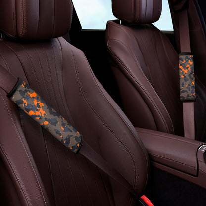Black And Orange Camouflage Print Car Seat Belt Covers