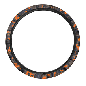 Black And Orange Camouflage Print Car Steering Wheel Cover