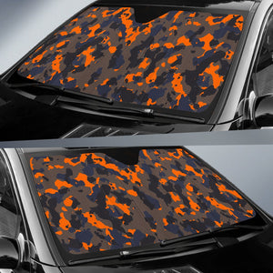 Black And Orange Camouflage Print Car Sun Shade GearFrost