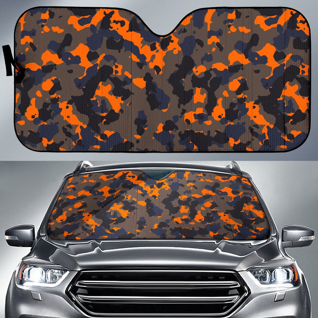 Black And Orange Camouflage Print Car Sun Shade GearFrost