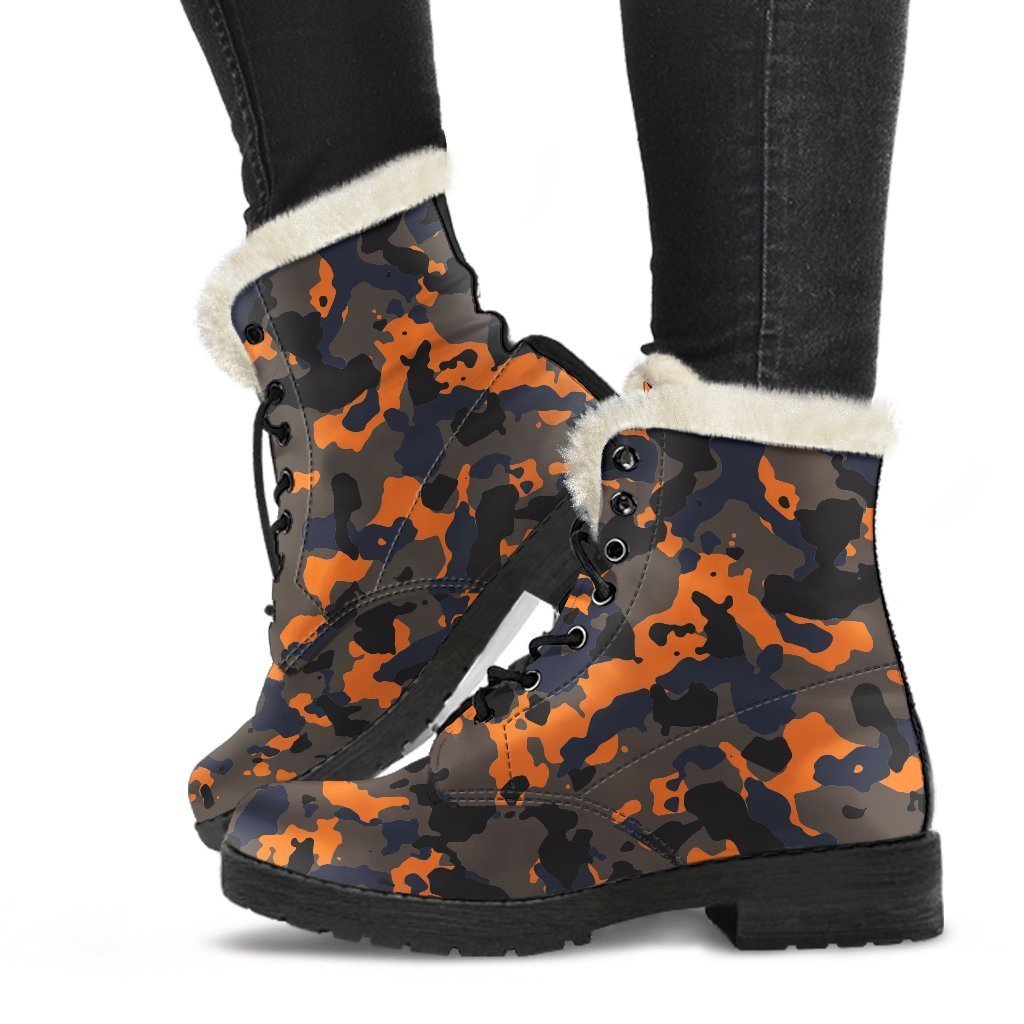 Black And Orange Camouflage Print Comfy Boots GearFrost