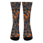 Black And Orange Camouflage Print Crew Socks