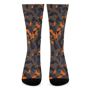 Black And Orange Camouflage Print Crew Socks