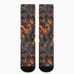 Black And Orange Camouflage Print Crew Socks