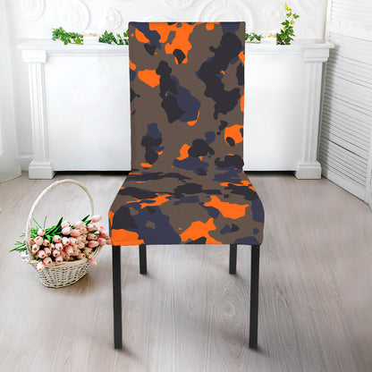 Black And Orange Camouflage Print Dining Chair Slipcover