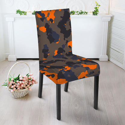 Black And Orange Camouflage Print Dining Chair Slipcover