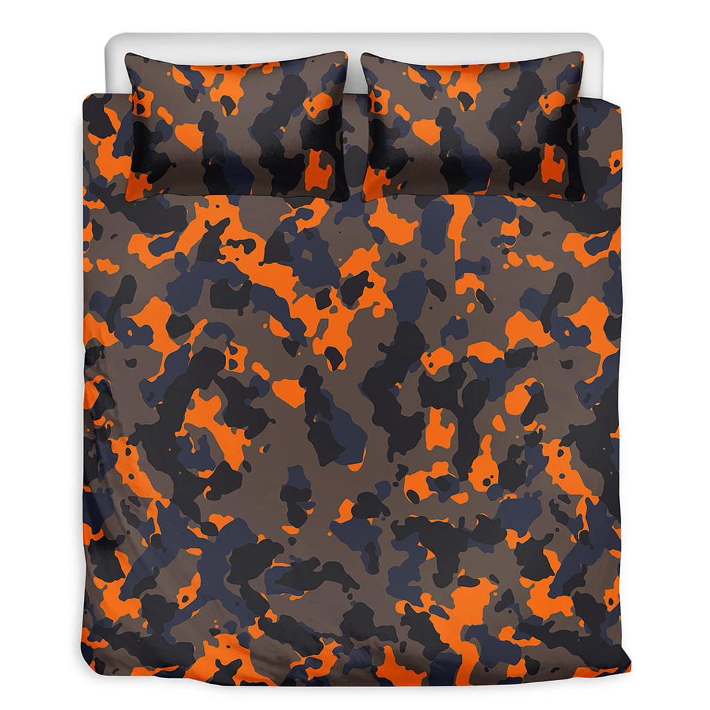 Black And Orange Camouflage Print Duvet Cover Bedding Set