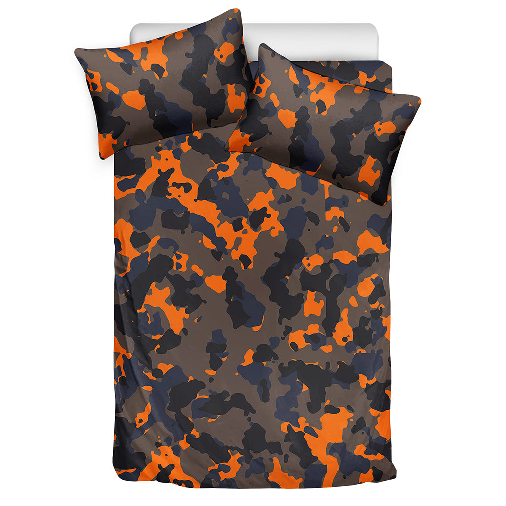 Black And Orange Camouflage Print Duvet Cover Bedding Set