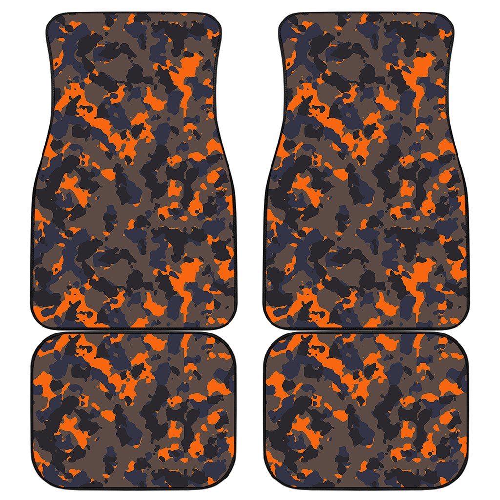 Black And Orange Camouflage Print Front and Back Car Floor Mats