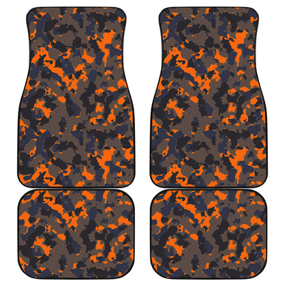 Black And Orange Camouflage Print Front and Back Car Floor Mats