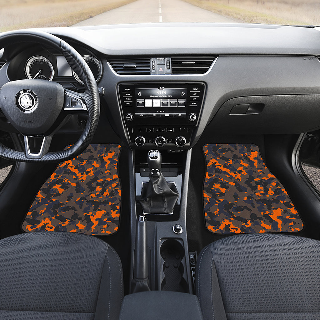 Black And Orange Camouflage Print Front and Back Car Floor Mats