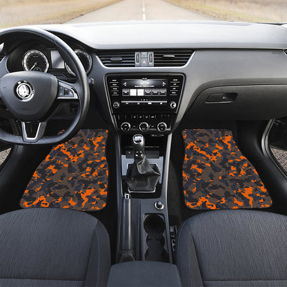 Black And Orange Camouflage Print Front and Back Car Floor Mats