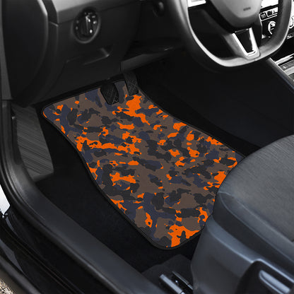 Black And Orange Camouflage Print Front and Back Car Floor Mats