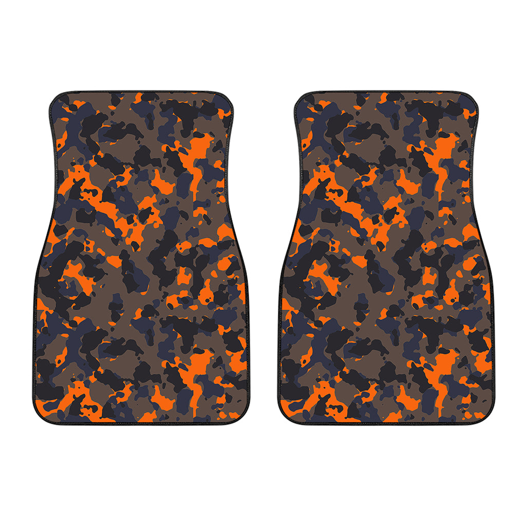 Black And Orange Camouflage Print Front Car Floor Mats