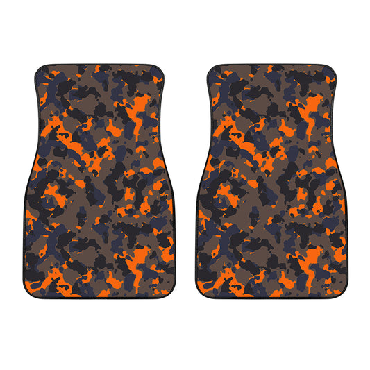 Black And Orange Camouflage Print Front Car Floor Mats